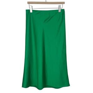 J. Crew Bias A-Line Slip Skirt in Green Satin Size Small